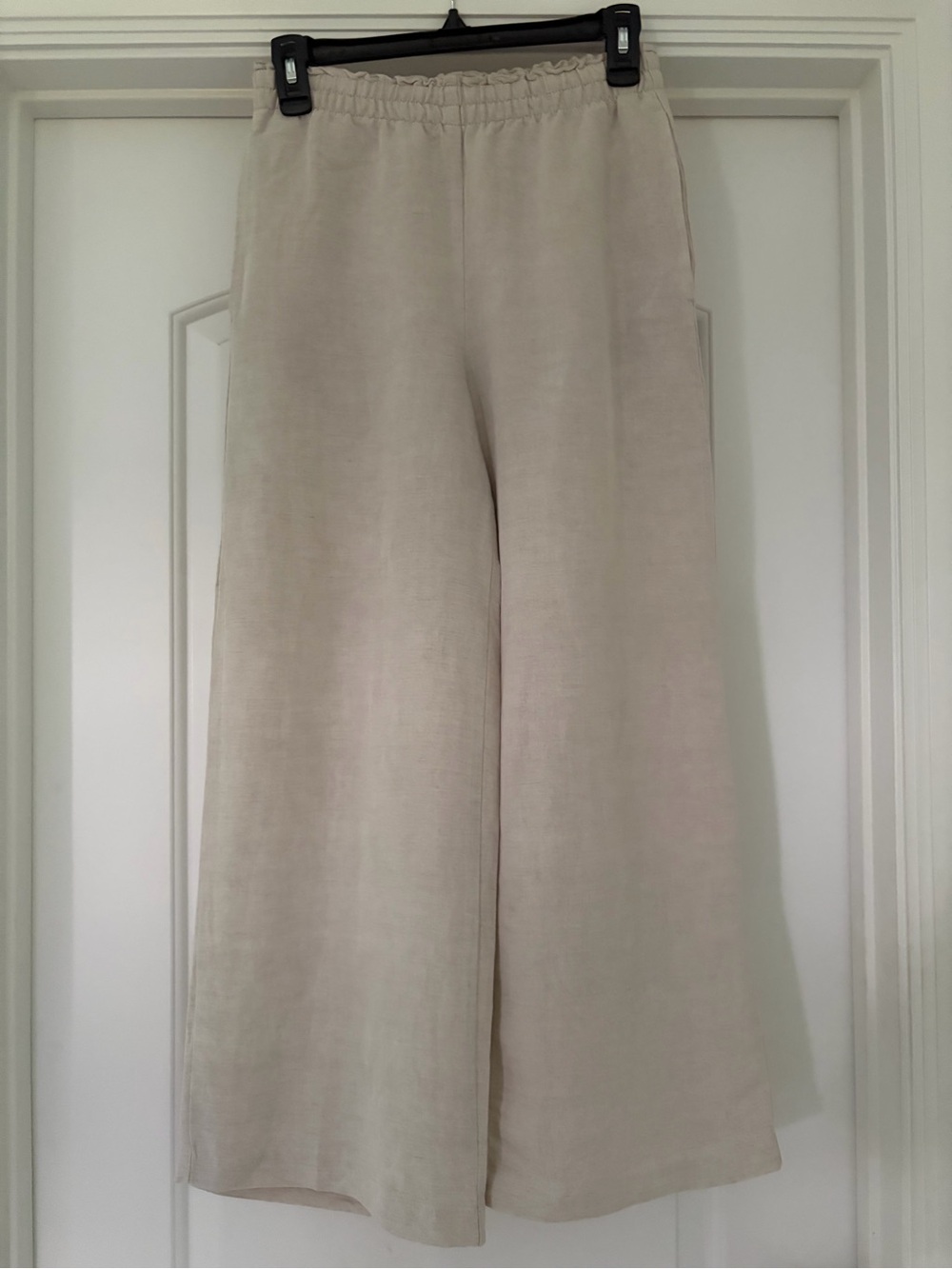 H&M Light Beige Wide-Leg Linen-Blend Melange Pants XS